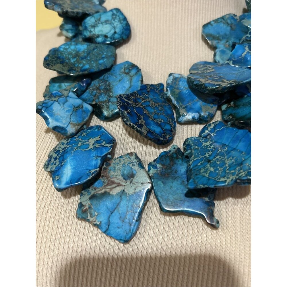 LUC Lucas Lameth Chunky Blue Jasper Necklace .925 Sterling Silver Heavy Boho - Picture 7 of 16